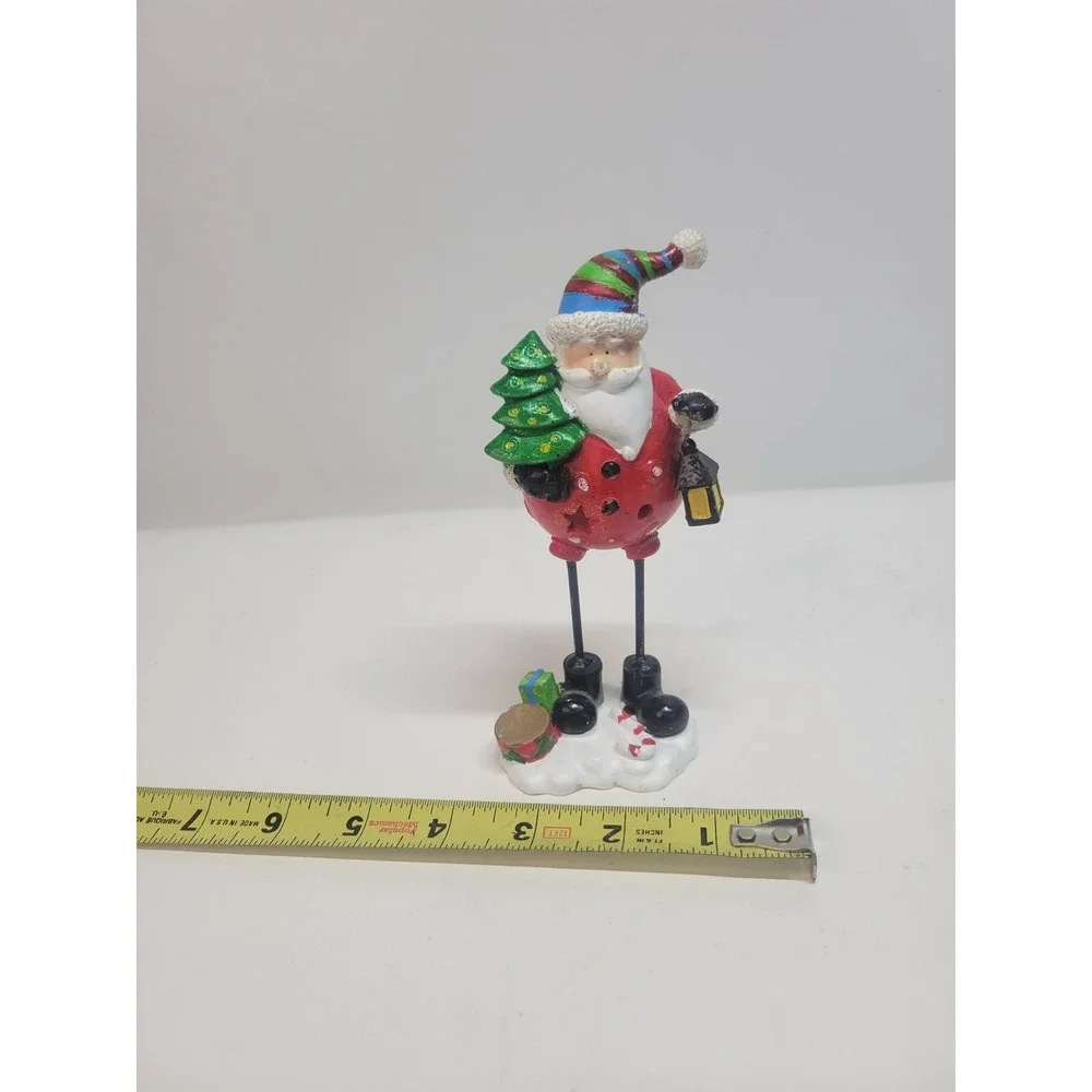 Charming Santa Claus Figurine with Lantern and Christmas‎ Tree Whimsical Decor